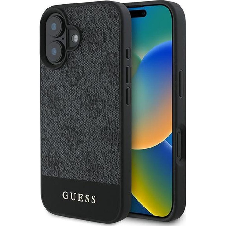 Husa Guess Hardcase 4G Bottom Stripe pentru iPhone 16 Plus, gri