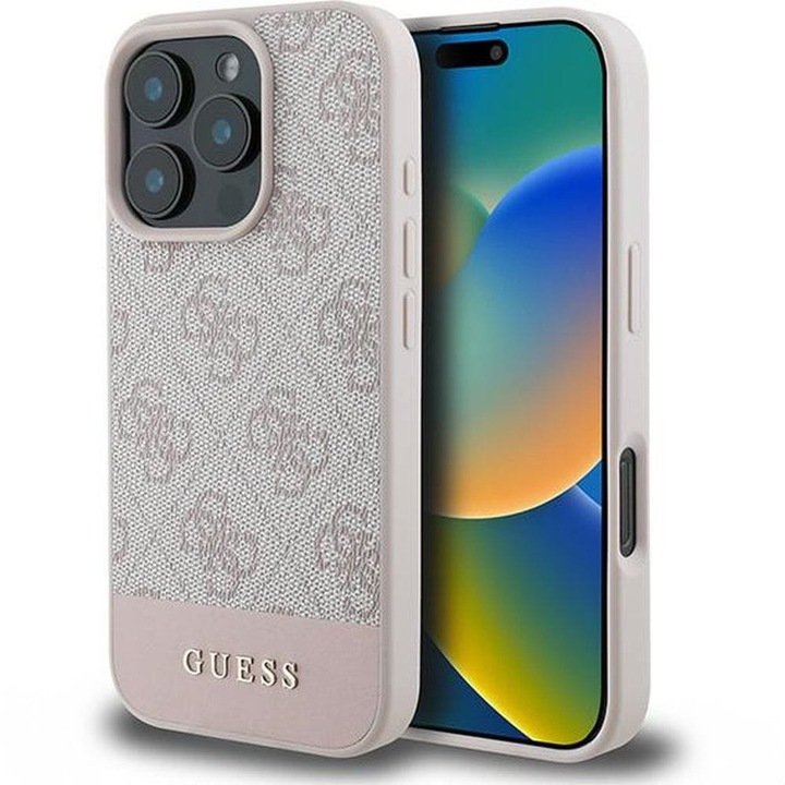 Husa Guess Hardcase 4G Bottom Stripe pentru iPhone 16 Pro Max, roz