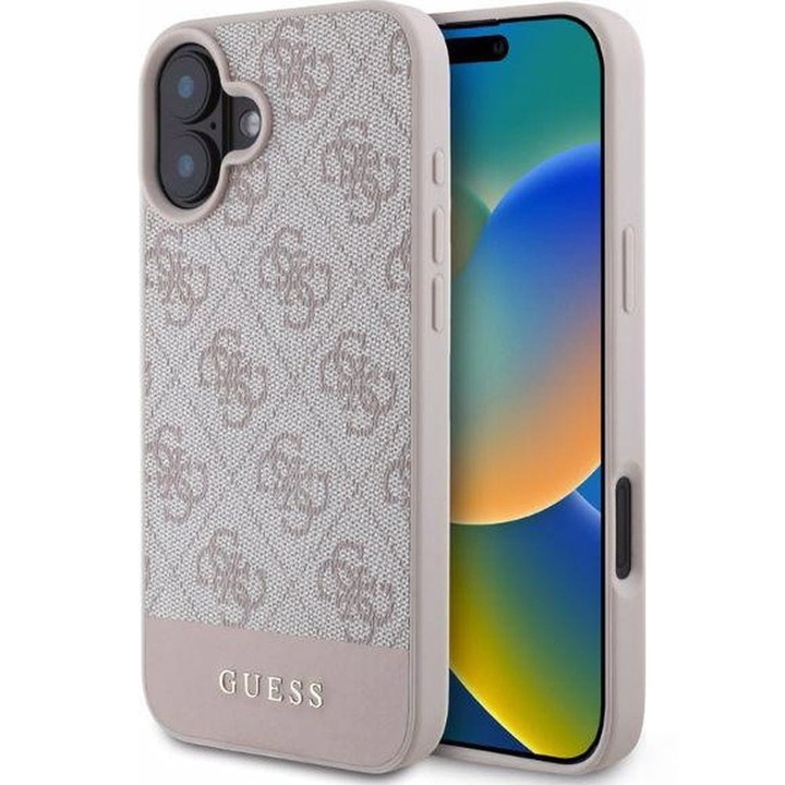 Guess PU 4G Stripe tok iPhone 16 készülékhez rózsaszín