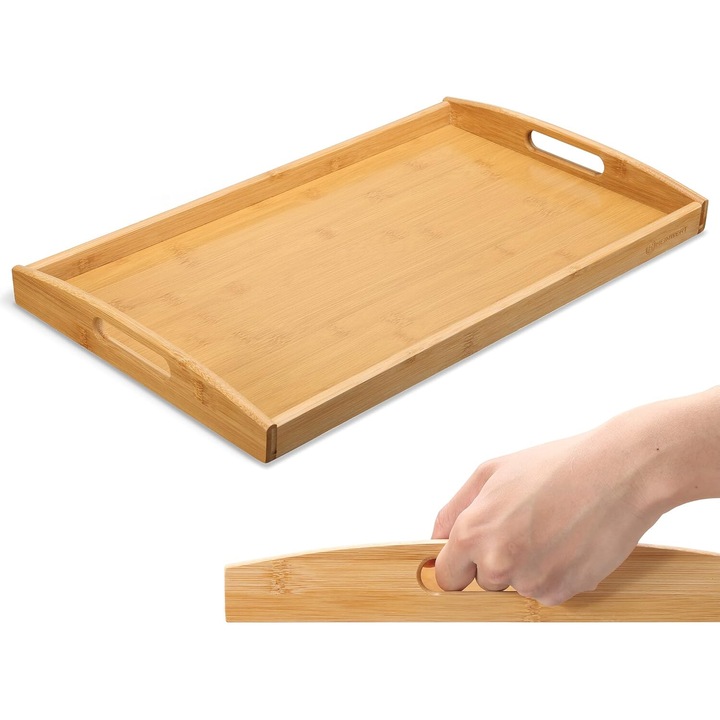 Tavi de cuib din bambus, Enforose, design multifunctional, manere incastrate, 30x45cm