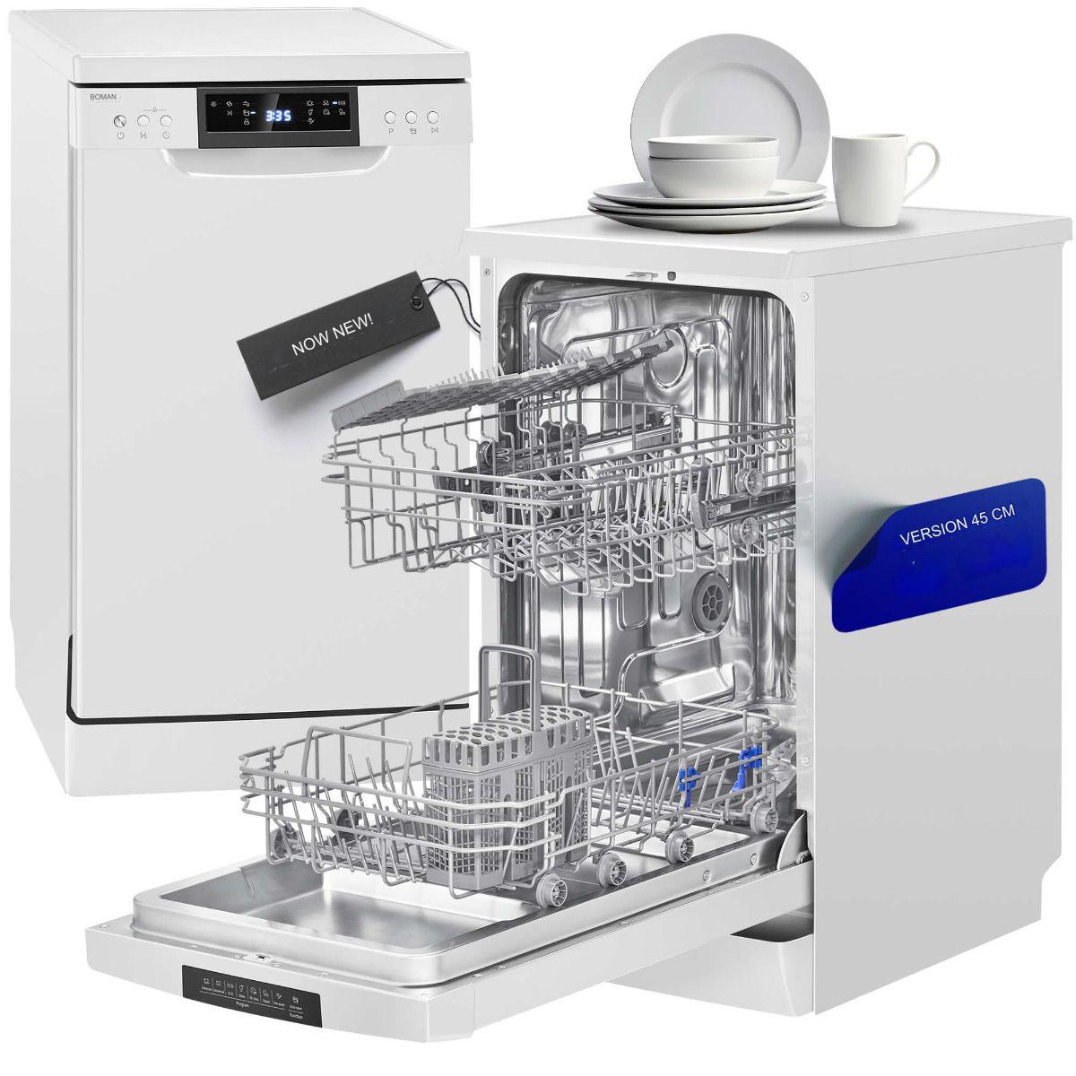 Masina de spalat vase Bomann, GSP7418W, latime 45 cm, 10 seturi, 7 programe, mod Eco, pornire intarziata, mod pre-clatire, semnal sonor, temperatura curatare 45-72°C, 2 niveluri de pulverizare, indicator lipsa detergent, alb