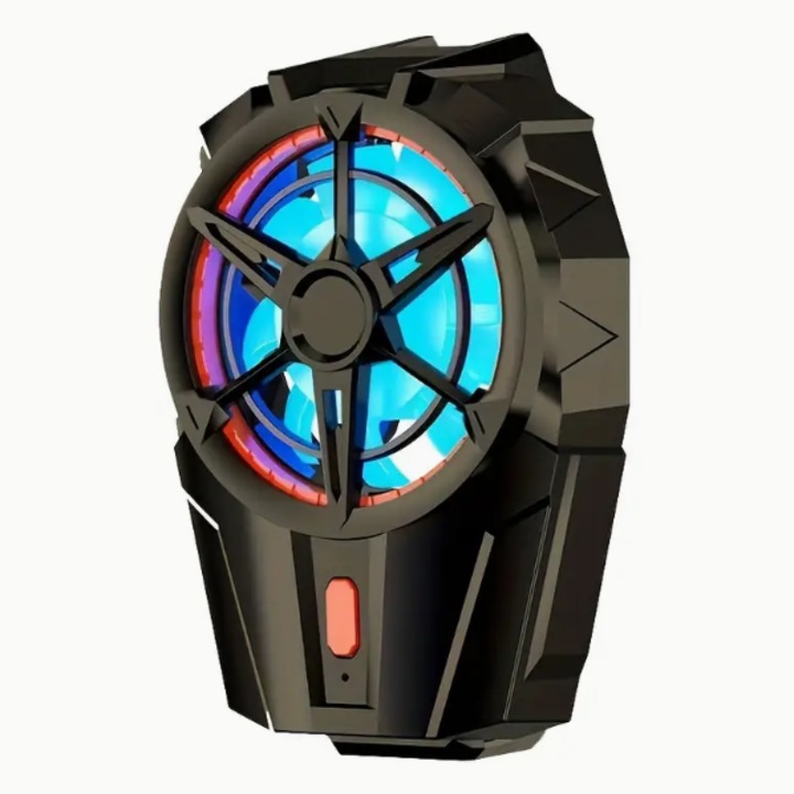 Cooler pentru smartphone-uri Android, Ventilator de racire pentru telefon mobil, reincarcabil Efecte de Lumina RGB, NEGRU