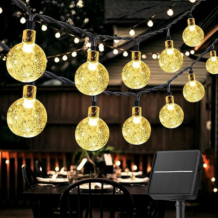 Соларна лампа, 22m, 200 x LED, IP65, 8 режима, Топло бяло
