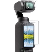 Set 4 x Folie protectie pentru ecran si obiectiv, Hggzeg, Compatibil cu DJI OSMO POCKET3, Duritate 9H, Potrivire precisa, Impotriva zgarieturilor si murdariei, Instalare usoara, Sticla temperata, Transparent