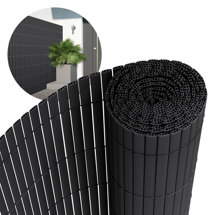 Paravan pentru balcon ECD Germany, 160x800 cm, PVC, antracit, rezistent la UV, impermeabil