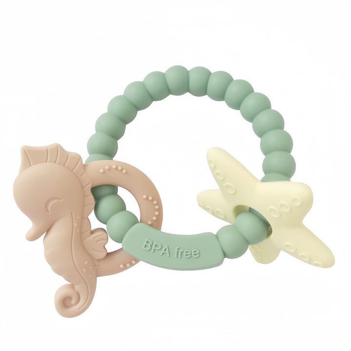 Fogzási játék, biztonságos kialakítású, élelmiszer minőségű szilikon, 10x8cm, zöld, +3 hónap