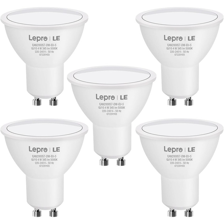 Комплект LED крушки, LED, 5 броя, цокъл GU10, 345lm, 5000K, студена светлина, 50 W