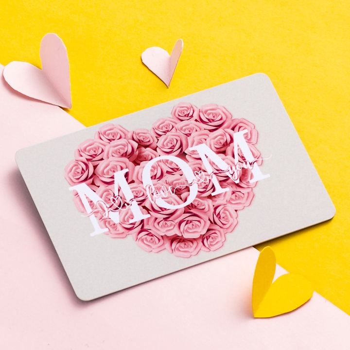 Személyre szabott üdvözlőkártya, Jormftte, szerelmes üzenet, rózsaszín virágmintás, 7x10cm