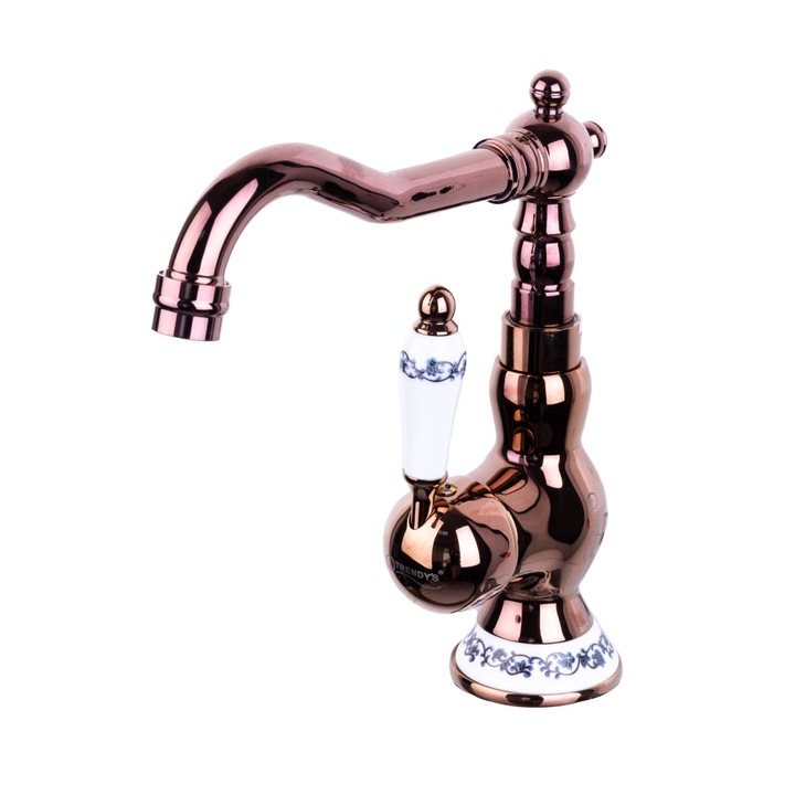 Смесител за мивка VENUS STAR, средна височина, розова керамична бродерия