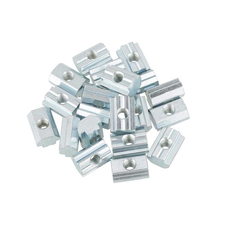 Set de 20 de piulite T, BGHYHYHI, M6, otel carbon zincat, pentru profile din aluminiu, argintiu