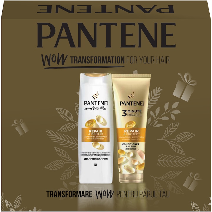 Set cadou Pantene Pro-V Repair & Protect: Sampon, 400 ml + Balsam de par 3 Minute Miracles, 220 ml