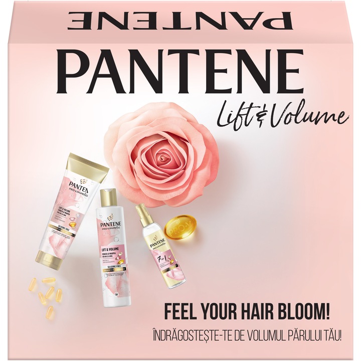 Set cadou Pantene Pro-V Miracles Lift & Volume: Sampon Pantene Pro-V Miracles Lift & Volume, 250 ml + Balsam de par Pantene Pro-V Miracles Lift & Volume, 160 ml + Ulei de par 7 in 1 Pantene Pro-V Miracles Lift & Volume, 140 ml