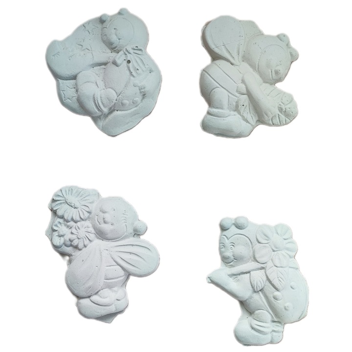 Комплект от 4 гипсови фигурки, Пчели, Бял