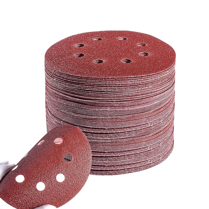 Discuri abrazive anti-static, AMRINUGL, 125mm, 8 gauri, set 100 bucati, pentru slefuit lemn si metal