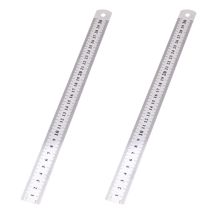 Ruler din otel inoxidabil, Enforose, 30 cm, masurare duala, tabel de conversie