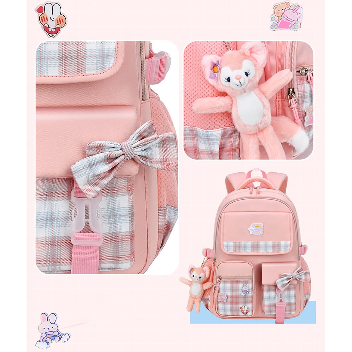 ★h★ Ghiozdan scolar BGHYHYHI, roz, 46x32x20cm, impermeabil