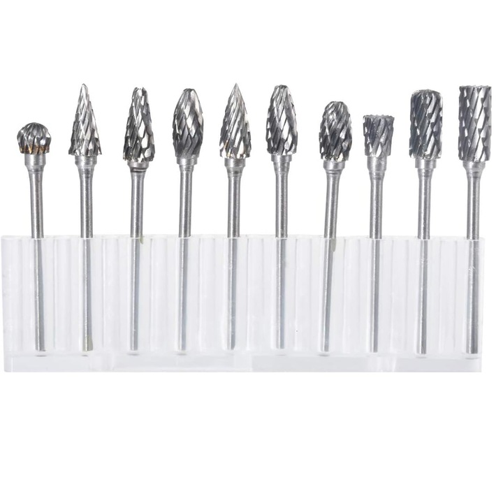Set 10 Freze din Carbura de Tungsten, Cap de Slefuire, Diverse Forme