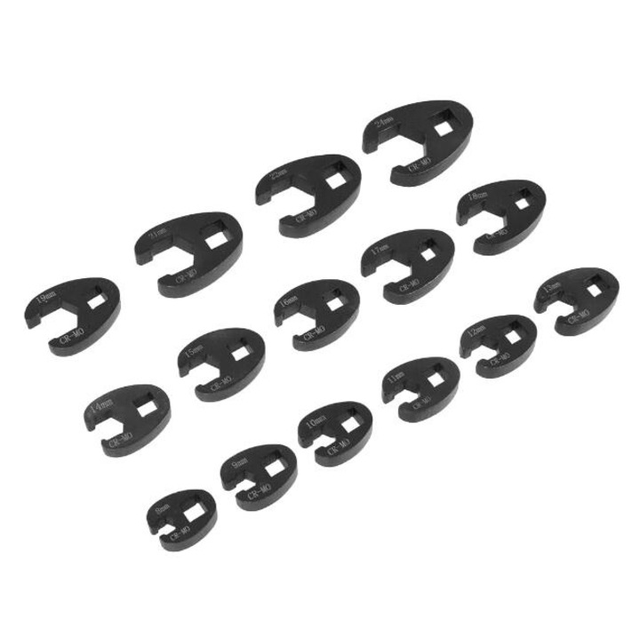 15 db-os villáskulcs készlet hollófejjel, acél, 8-24 mm, fekete