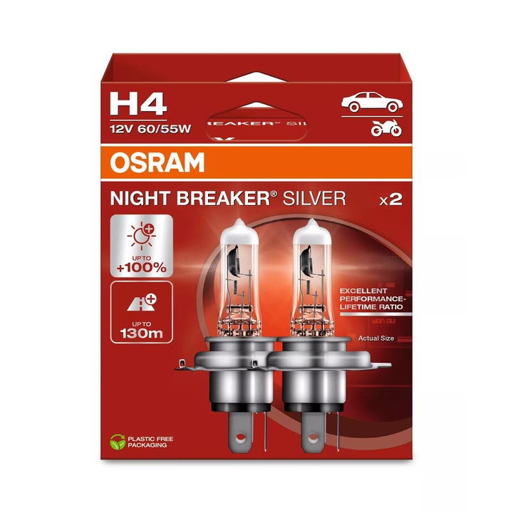 Крушка Osram Night Breaker Silver H4 12V 60/55W P43t Комплект 2 бр.