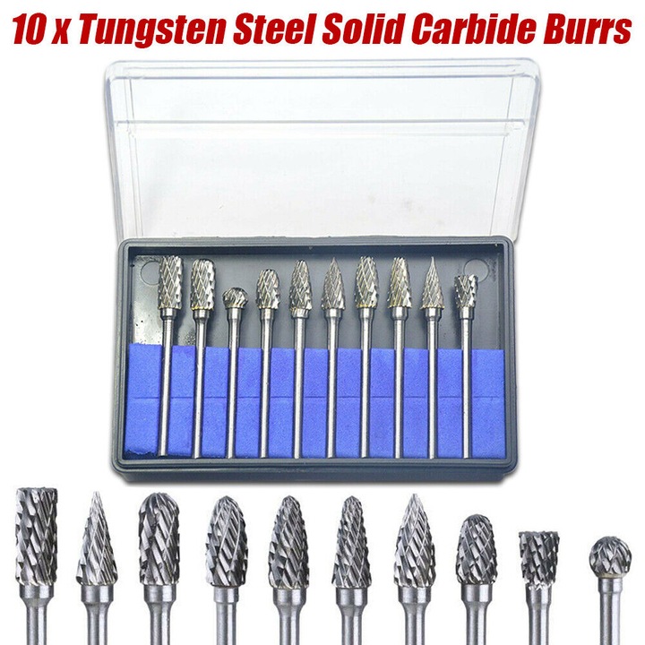 Set de 10 burghie din carbura de tungsten, 3 mm, 42-50 mm, 1/4 inch, 1/8 inch
