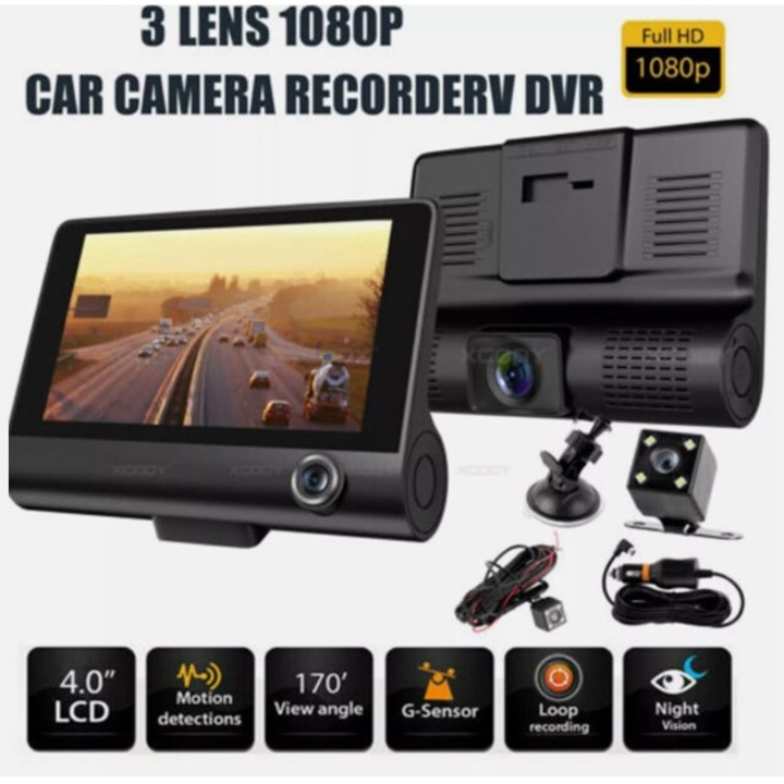 DVR камера за кола, Triple Dash Cam, 3 лещи, превъзходна WDR технология, ясно нощно виждане, включена 32GB SD карта