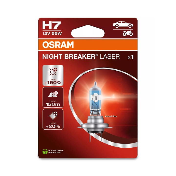 Bec auto far halogen Osram H7 Night Breaker Laser Next Gen +150%, 55W, 12V , 1 Bucata