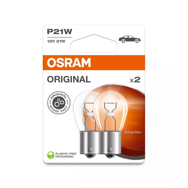 Set 2 Becuri auto auxiliare cu halogen Osram P21W, 12V, 21W