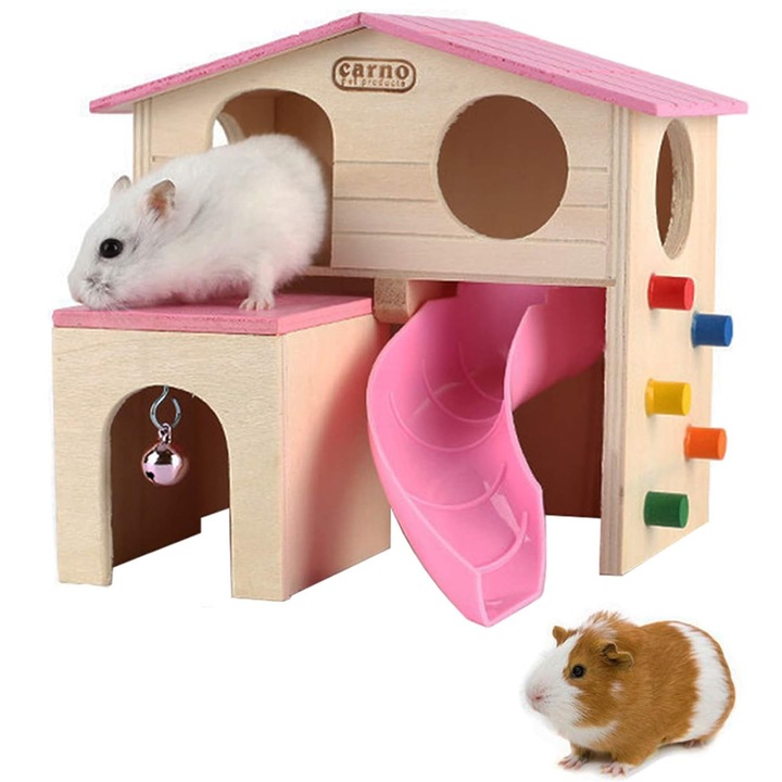 Casuta pentru hamsteri QttvbTna, lemn, multicolor, 17.2x15.8x15.5cm