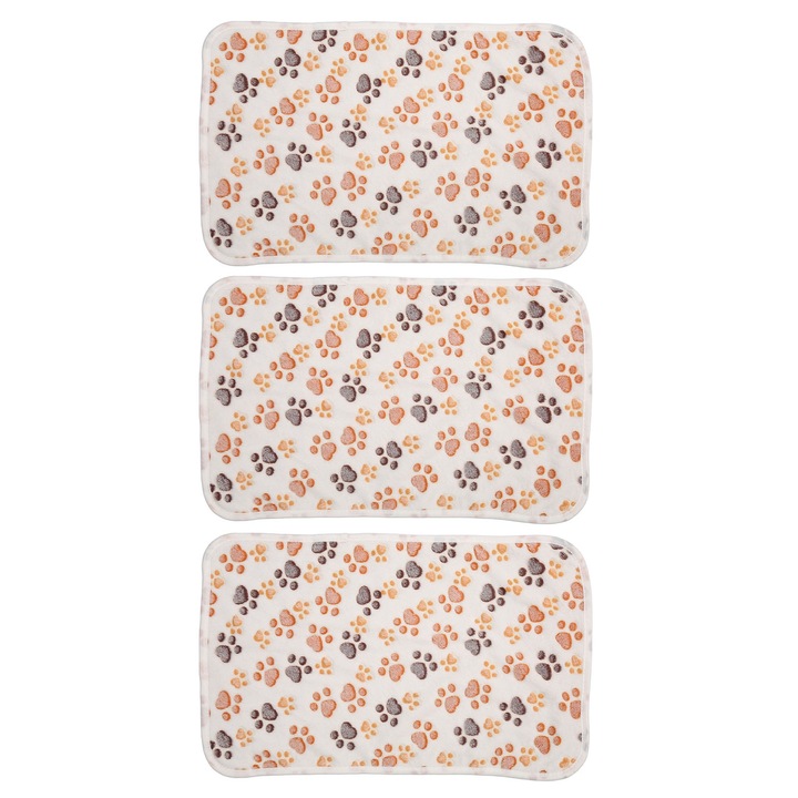 Set 3 Paturi pentru Caini cu Imprimare Urme de Labe, Coral Fleece, Rezistent la Muscaturi, Moale, Calduros
