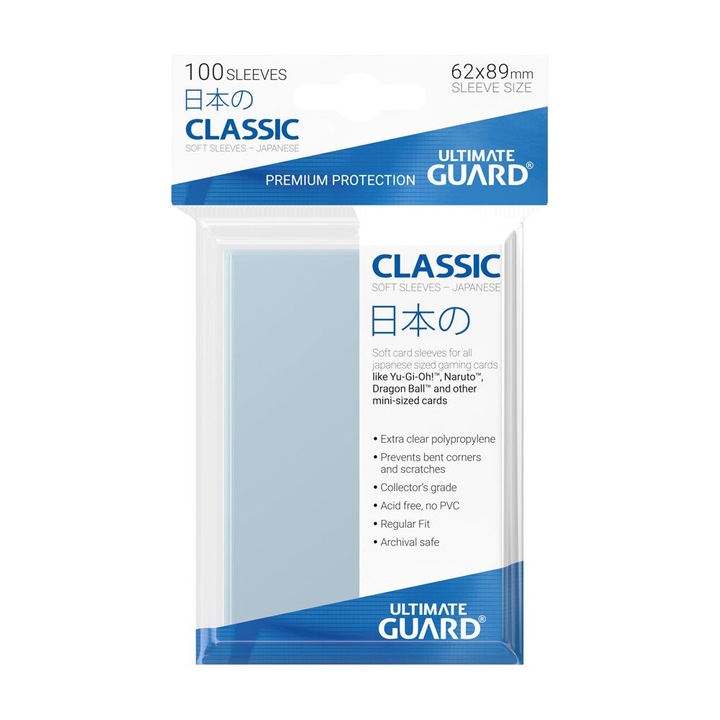 100 db Ultimate Guard kártyavédő készlet, japán méretű, 62x89 mm, átlátszó, savmentes