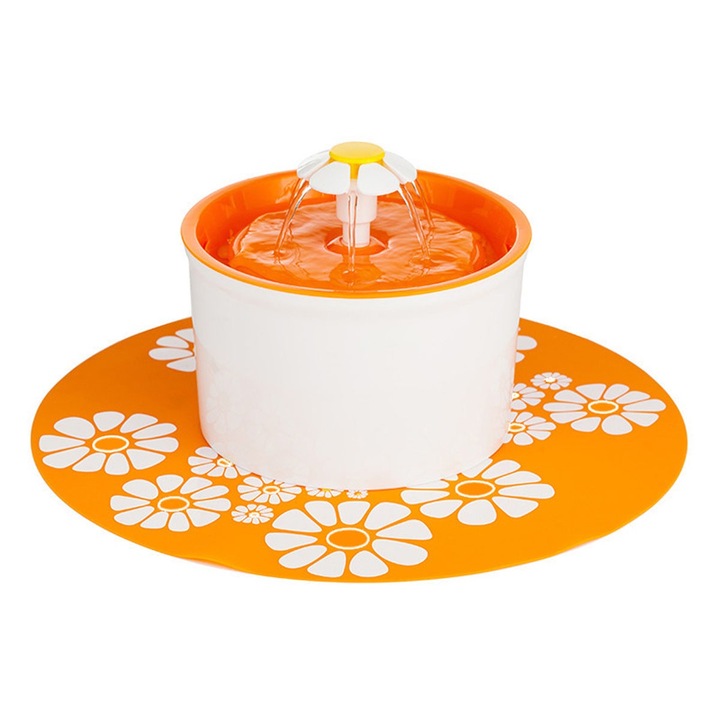 Fantana pentru animale BGHYHYHI, portocaliu, 1.6L, cu suport din silicon, sistem de filtrare triplu
