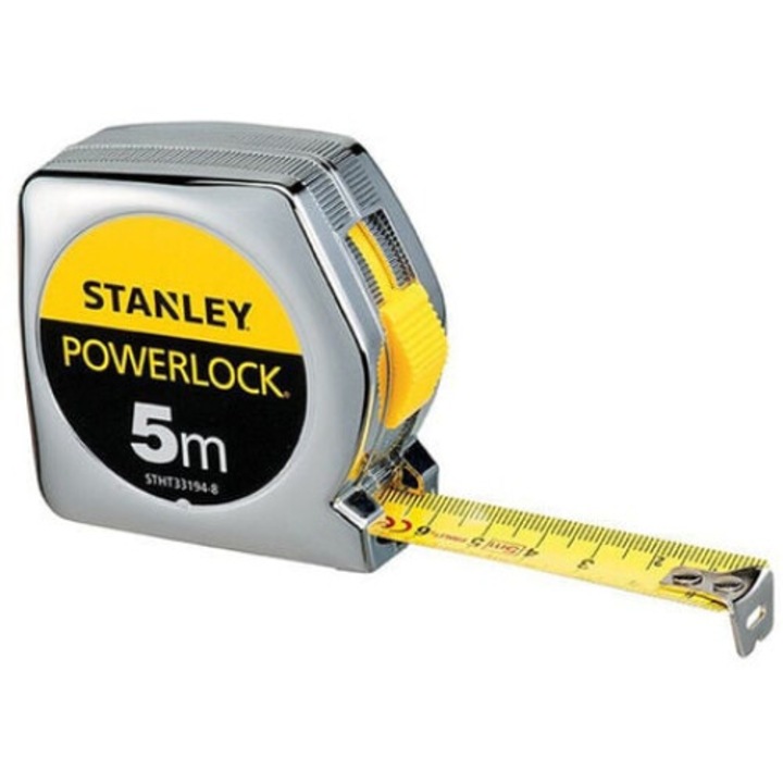 Stanley mérőszalag, 5m, 19mm, ABS tok, zárrendszer, Mylar védelem