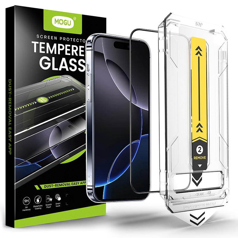Folie sticla protectie telefon, MOGU, compatibila cu iPhone 16 Promax, instalare 1:1 usoara si rapida cu dispozitiv de montare automata in 30 de secunde, protectie a telefonului, folie de inalta definitie，transparent