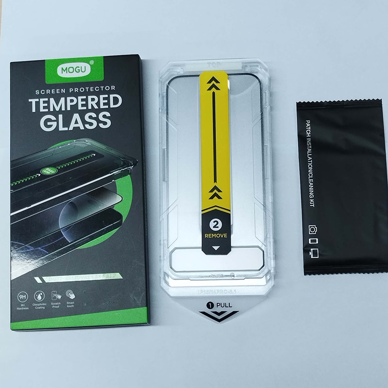 Folie sticla protectie telefon, MOGU, compatibila cu iPhone 16 Promax, instalare 1:1 usoara si rapida cu dispozitiv de montare automata in 30 de secunde, protectie a telefonului, folie de inalta definitie，transparent