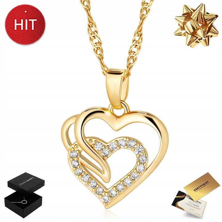 Colier de dama cu pandantiv in forma de inima, Olivier Sanders, placat cu aur, 47.5-52.5cm