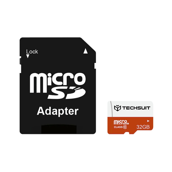 Card de memorie Micro-SD cu adaptor, SDHC, 32GB memorie, Class 10, Alb-Rosu