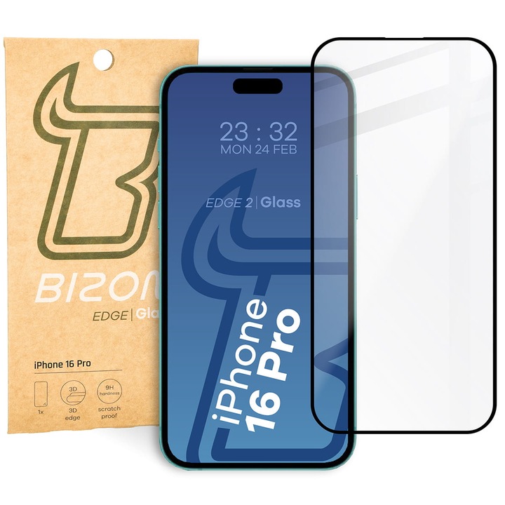 Sticla Bizon Glass Edge 2 pentru iPhone 16 Pro, Transparenta