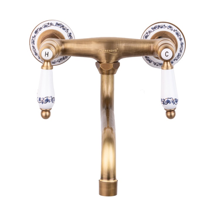 Смесител за кухня VENUS STAR, стенен монтаж, античен бронз с керамична бродерия