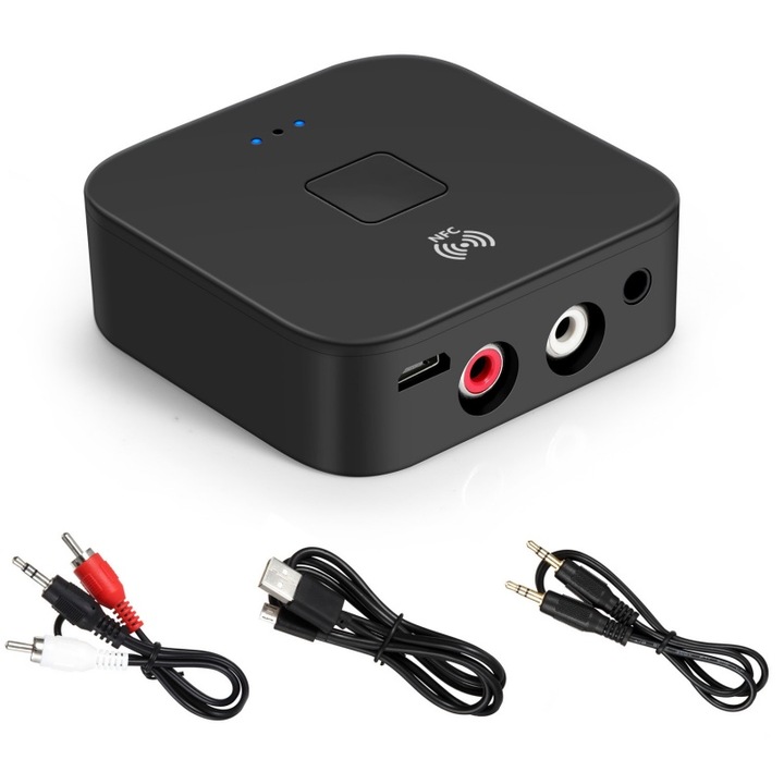 Bluetooth 5.3 adapter, vevő és adó, 3,5 mm-es és 2RCA, fekete