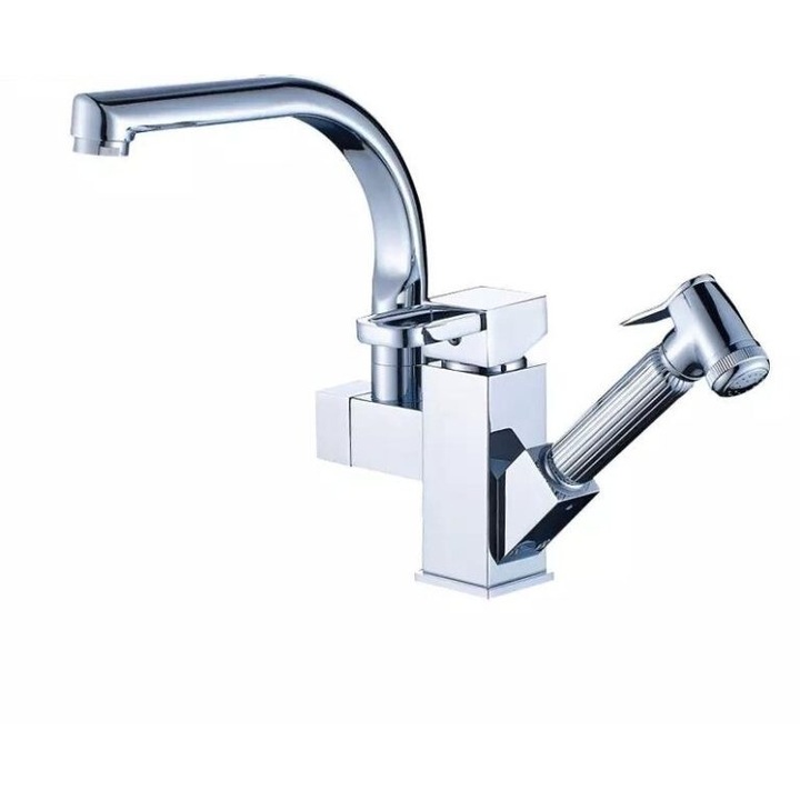 VENUS STAR egykaros konyhai csaptelep két vízsugárral, hattyúcsappal és kihúzható zuhanyzóval