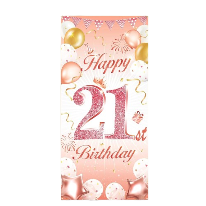 Банер за 21-ви рожден ден, DPKOW, с надпис "Честит рожден ден", за фонова декорация, фотосесия за рожден ден, 185 х 90 см, Розов