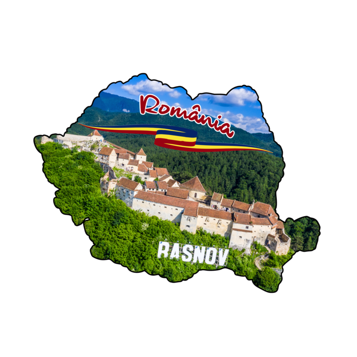 Magnet harta suvenir gift shop personalizat cu mesaj, Romania rasnov, model 13, din lemn