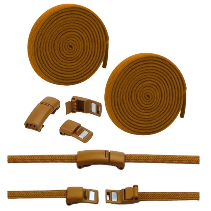 Еластични връзки за обувки без завързване с магнитна катарама, комплект 2 бр., кафяви