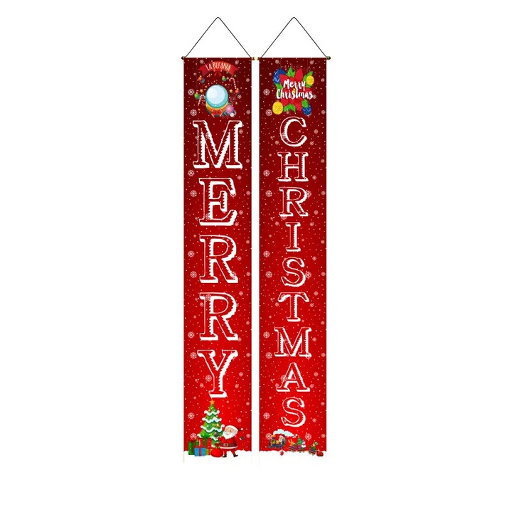 Set 2 bannere decorative Craciun, 30x180cm, rosu，Cupluri de Craciun, Cupluri de Craciun, Cupluri de Craciun, Cupluri de Craciun, Decoratiuni de Craciun cupluri, Pandantive cupluri de Craciun, Cupluri de usi de Craciun, Decoratiuni de perete de Craciun