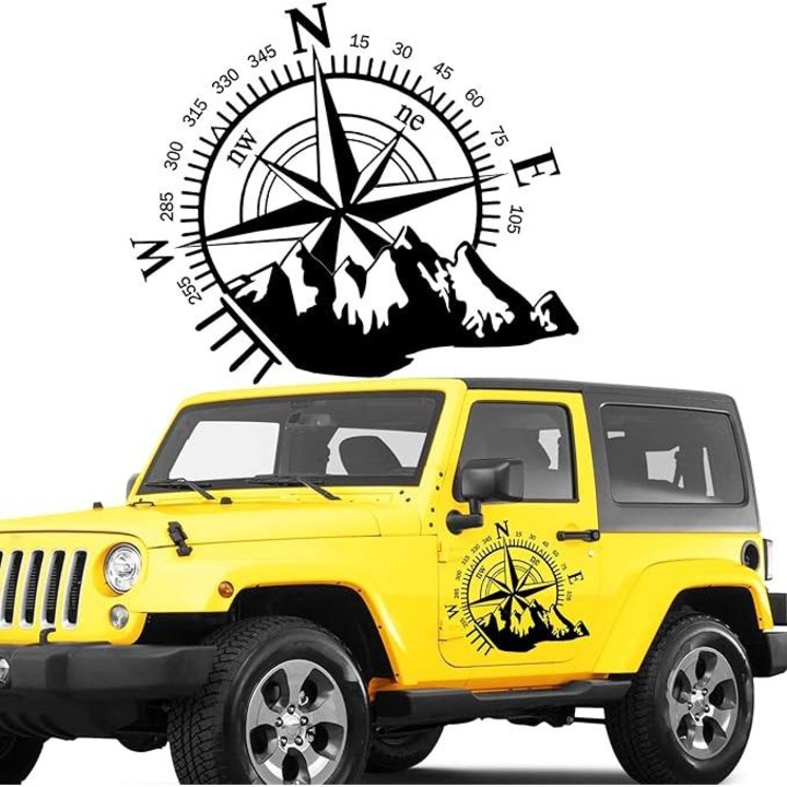 Öntapadós matrica terepjárókhoz, "Kompass" modell, 44 x 55 cm méret, fekete szín