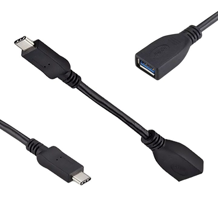 Cablu USB-C la USB-A, Acer, Functie OTG: Suportata, Transfer de date: Suportat, Versiunea USB: 3.0, Mufe ranforsate, Negru