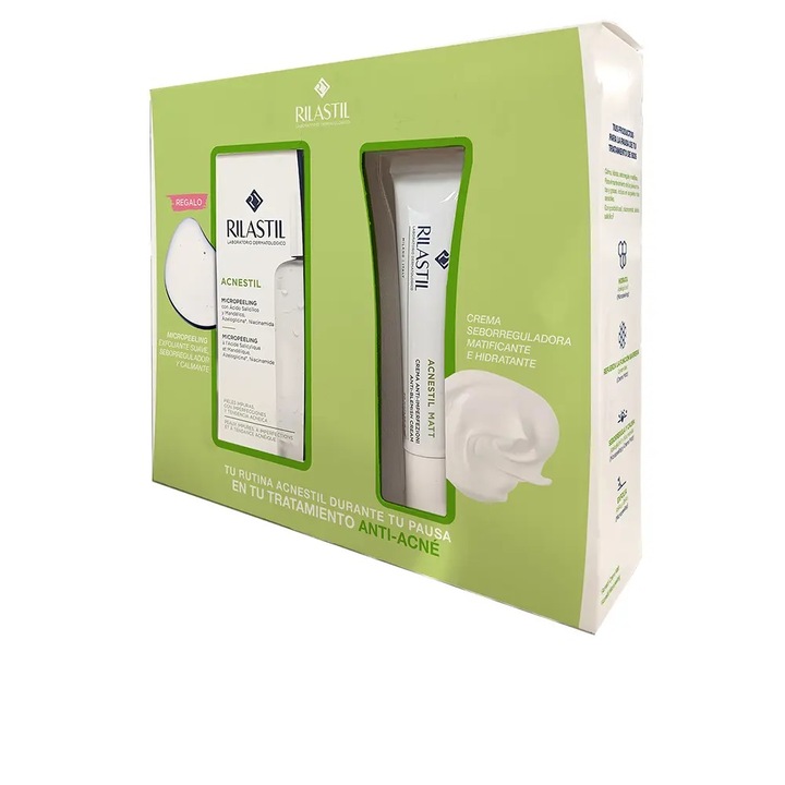 Mattító emulzió szett arcra, a faggyútermelés szabályozására, 40 ml, Finom bőrradír arcra és testre 100 ml, RILASTIL Agnestil