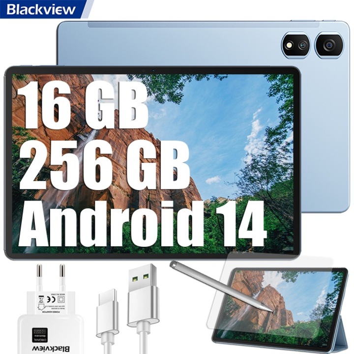 Таблет BLACKVIEW Tab 16 Pro, 10.95", 24GB+256GB-SD 1TB, 7700mAh, 13MP+8MP, Android 14, бързо зареждане, Dual SIM, PC режим, Син