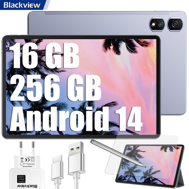 Таблет BLACKVIEW Tab 16 Pro, 10.95", 24GB+256GB-SD 1TB, 7700mAh, 13MP+8MP, Android 14, бързо зареждане, Dual SIM, PC режим, Лилав