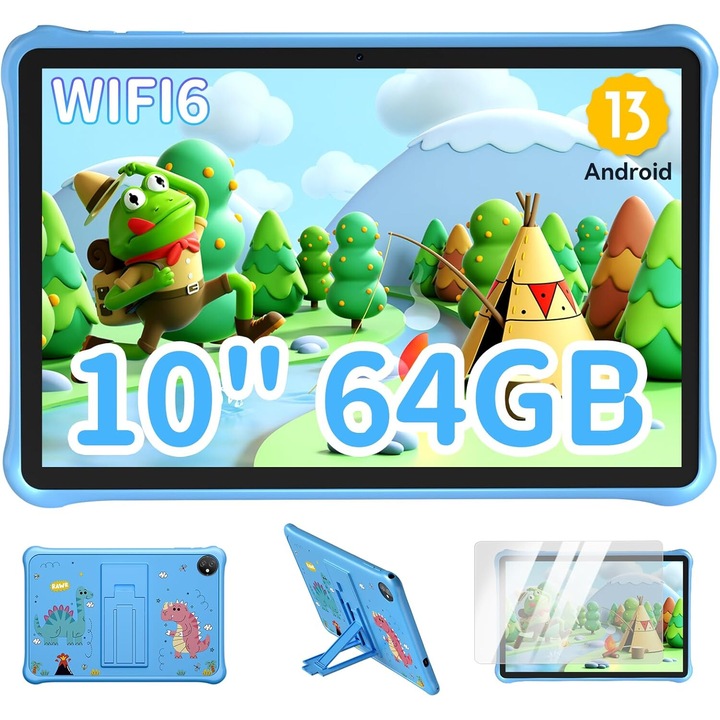 Детски таблет Blackview Tab 30 Kids, Android 13GB, 10.1", 60Hz, 6GB+64GB-SD 128GB, 5100mAh, WiFi, Образователен таблет, Син